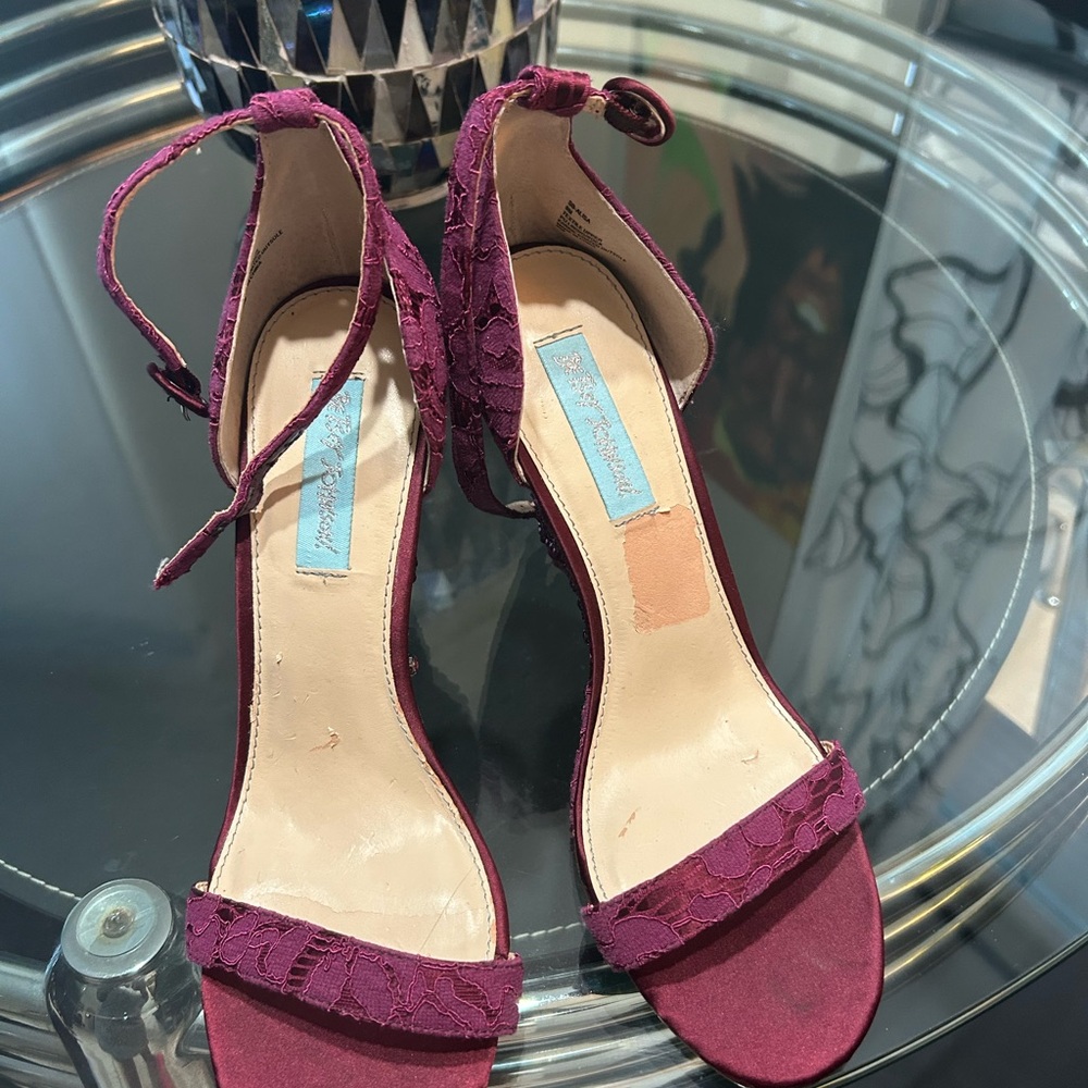 Blue by Betsey Johnson Plum Lace Ankle-Strap Open-Toe Heels